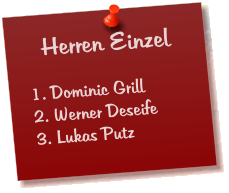 Herren Einzel  1. Dominic Grill 2. Werner Deseife 3. Lukas Putz