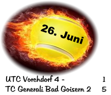 26. Juni UTC Vorchdorf 4 -    		1 TC Generali Bad Goisern 2  	5