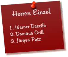 Herren Einzel  1. Werner Deseife 2. Dominic Grill 3. Jürgen Putz