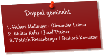 Doppel gemischt  1. Hubert Mallinger / Alexander Leimer 2. Walter Kefer / Josef Preiner 3. Patrick Reisenberger / Gerhard Kometter
